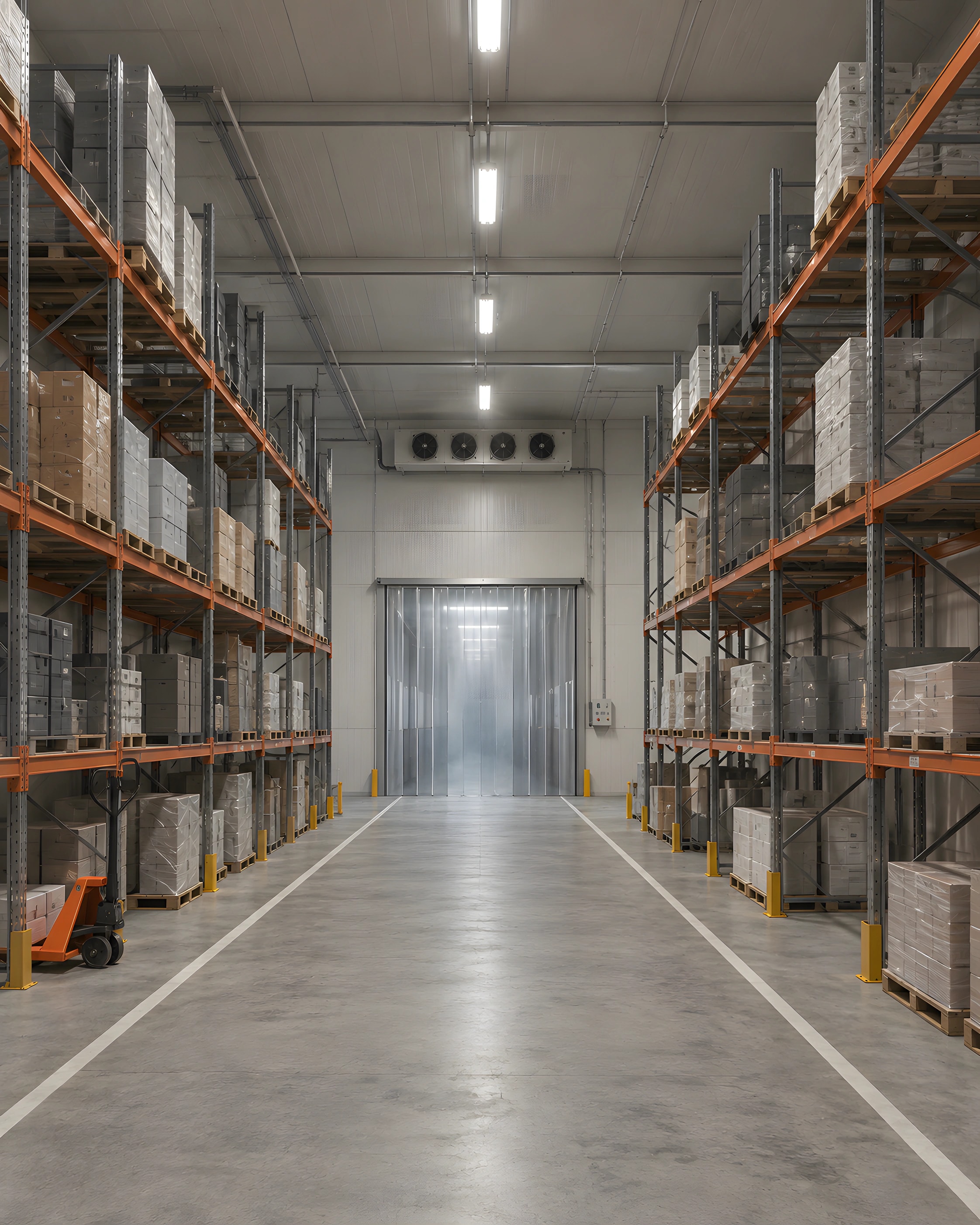 Racked aisle in a chilled distribution depot